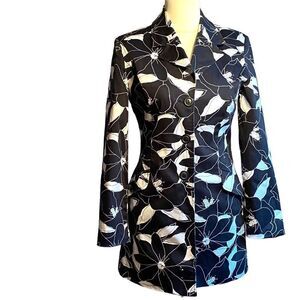 George Stretch Black and White Floral Print Coat Size 6